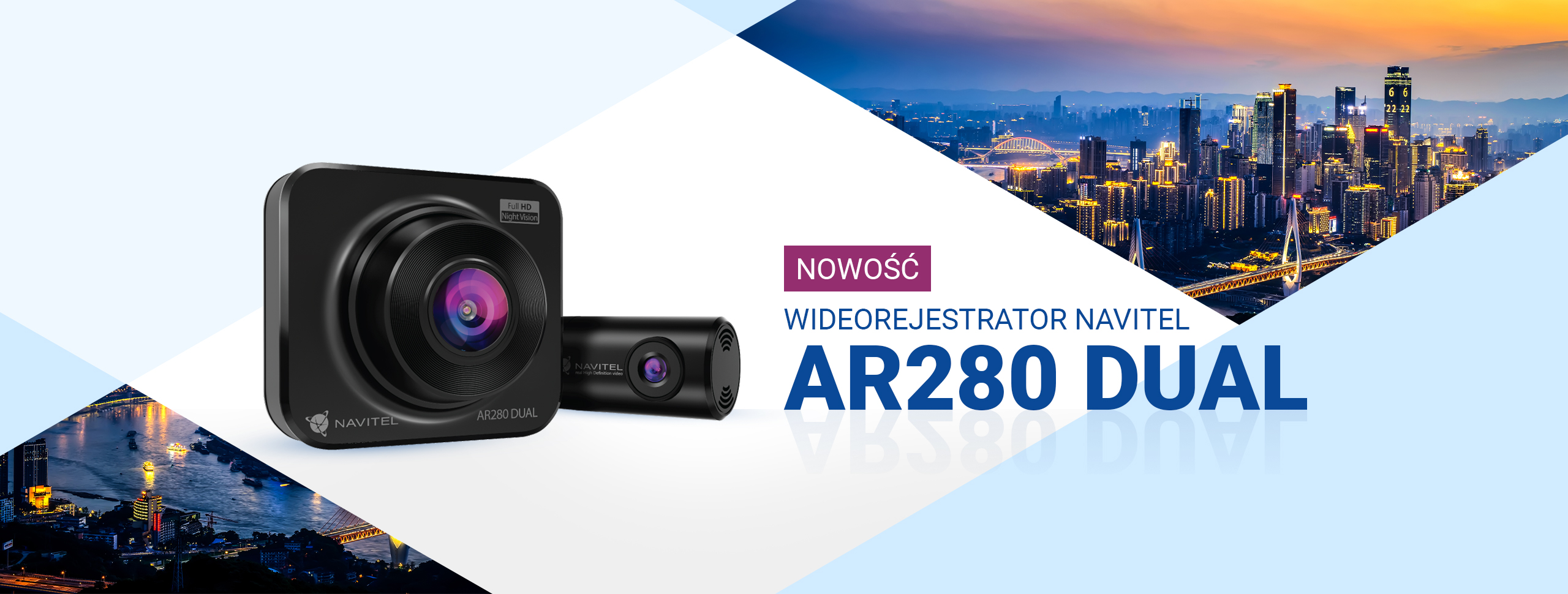 Wideorejestrator NAVITEL AR280 DUAL z sensorem night vision i tylną kamerą